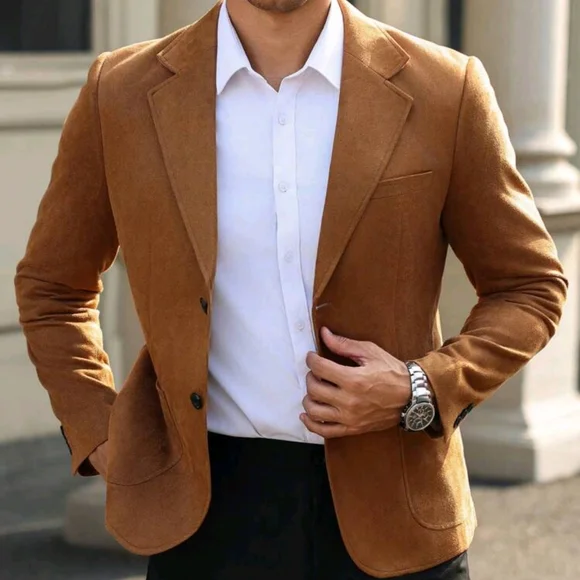 Men's Lapel Neck Long Sleeve Button Front Casual Blazer - Picture 4 of 7